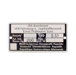 Typenschild - S51 - IFA Kombinat VEB Fajas - bis Baujahr 1990
