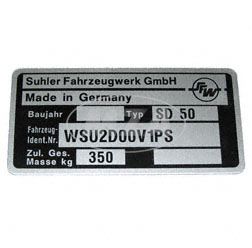 Typenschild -  Simson Dreirad SD50 - Suhler Fahrzeugwerk GmbH - 1992 bis 1998