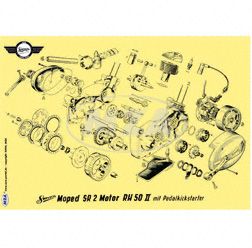 Explosionsdarstellung, Farbposter Øber Motor RH50II - SR2 mit Pedalkickstarter