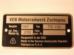 Typenschild TS150