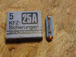 Sicherung 25A blau - 6x25mm -  DIN72581/1 - Schmelzeinsatz - Keramiksicherung - Torpedosicherung