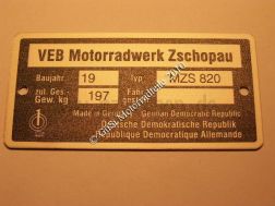 Typenschild für Superelastik Seitenwagen f. ES