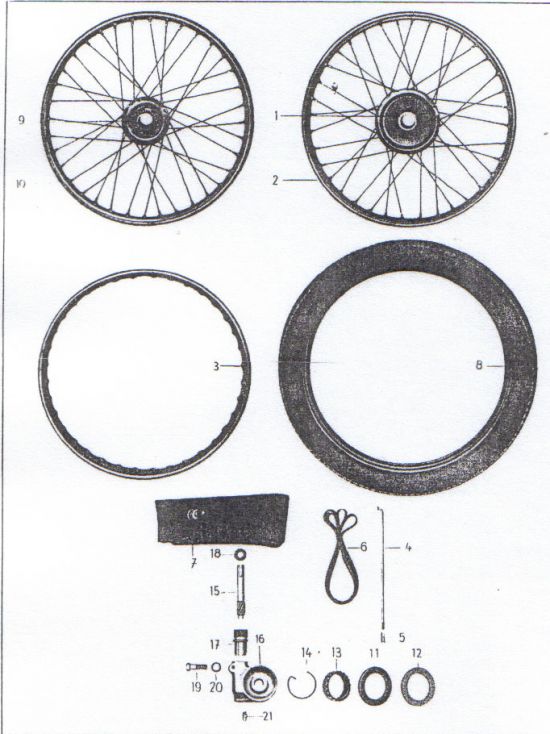 Wheels, tires and speedo drive up to frame Nr. 5002388