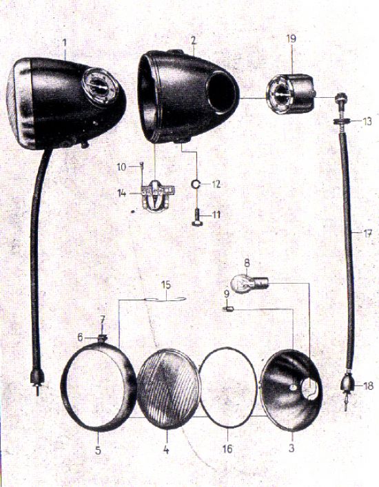 Scheinwerfer, Tachometer, Anschlusskabel