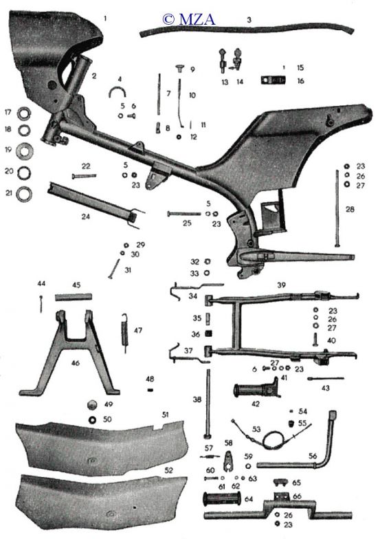 Frame ,steerings,rear swinging arm,center-stand,footbrake lever SR4-2 