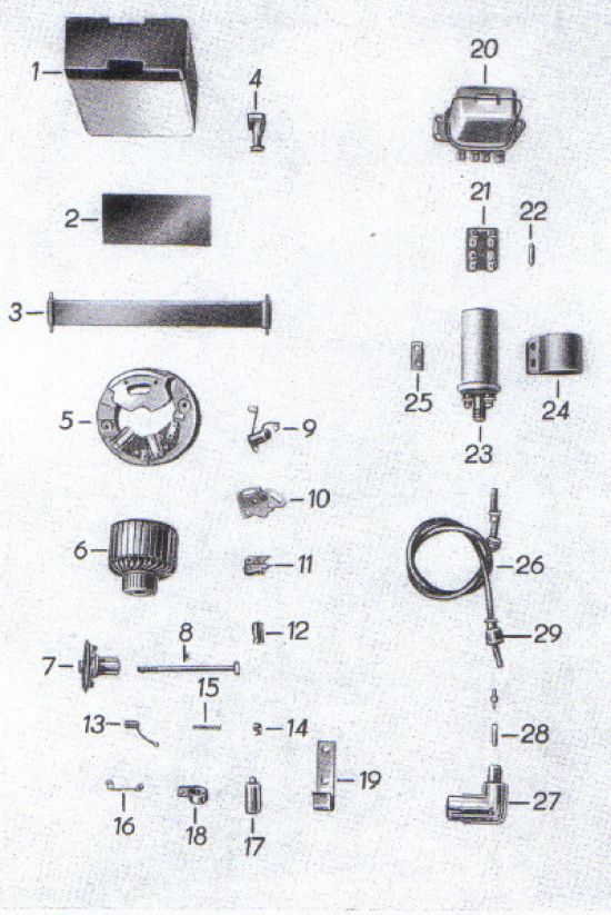 Battery, alternator, regulator, ignition coil