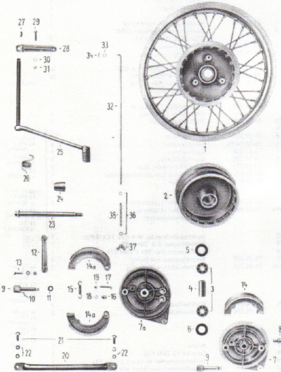 Hinterrad, Radkörper, Bremse, Bremsbetätigung