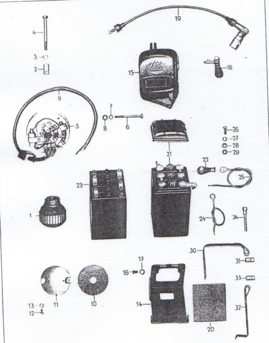 Alternator,coil box, battery,Ignition wire